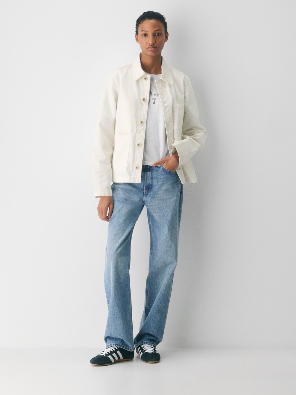 Aritzia Cream Button-Front Flare Jacket